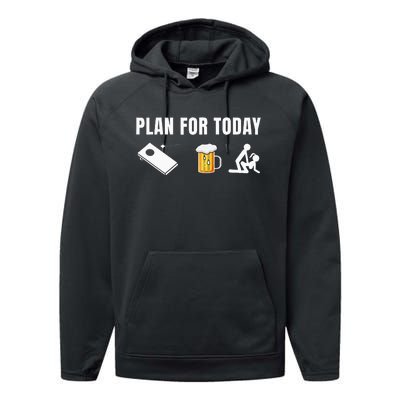 Funny Cornhole Plan for Today Beer cornhole Performance Fleece Hoodie