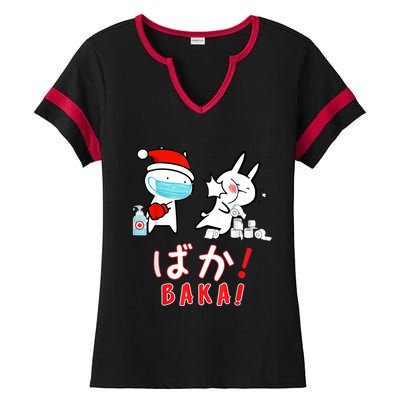 Funny Christmas Pajama, Anime Baka Idiot, Mask Toilet Paper Ladies Halftime Notch Neck Tee