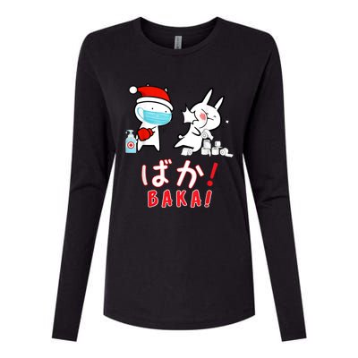 Funny Christmas Pajama, Anime Baka Idiot, Mask Toilet Paper Womens Cotton Relaxed Long Sleeve T-Shirt