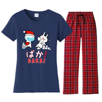 Funny Christmas Pajama, Anime Baka Idiot, Mask Toilet Paper Women's Flannel Pajama Set