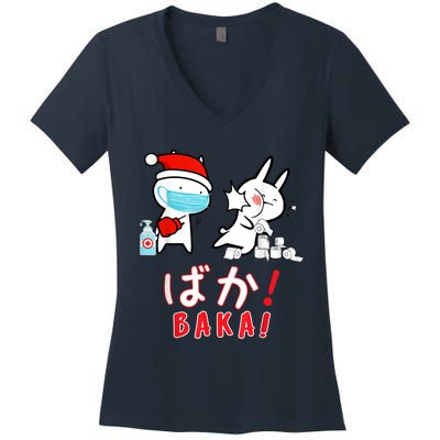 Funny Christmas Pajama, Anime Baka Idiot, Mask Toilet Paper Women's V-Neck T-Shirt