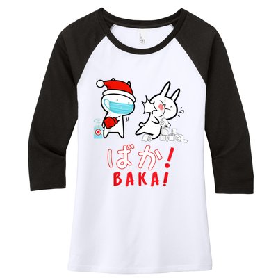 Funny Christmas Pajama, Anime Baka Idiot, Mask Toilet Paper Women's Tri-Blend 3/4-Sleeve Raglan Shirt