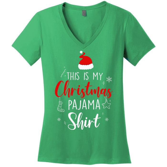 Funny Christmas Pj Pajama Women Pjs For Family Women's V-Neck T-Shirt