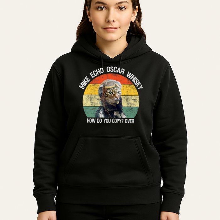 Funny Cat Pilot Mike Echo Oscar Whisky How Do You Copy Meow Hoodie