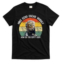 Funny Cat Pilot Mike Echo Oscar Whisky How Do You Copy Meow T-Shirt