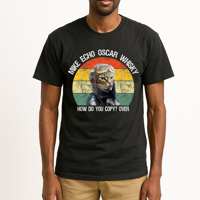 Funny Cat Pilot Mike Echo Oscar Whisky How Do You Copy Meow Tall T-Shirt