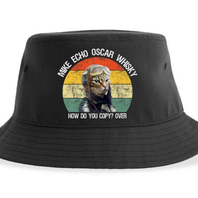 Funny Cat Pilot Mike Echo Oscar Whisky How Do You Copy Meow Sustainable Bucket Hat