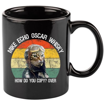 Funny Cat Pilot Mike Echo Oscar Whisky How Do You Copy Meow 11oz C Handle Ceramic Mug