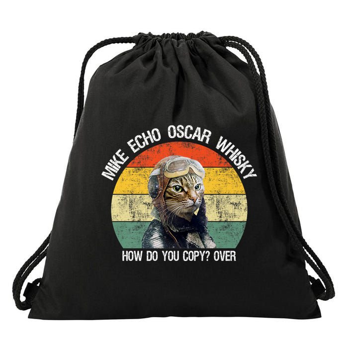 Funny Cat Pilot Mike Echo Oscar Whisky How Do You Copy Meow Drawstring Bag