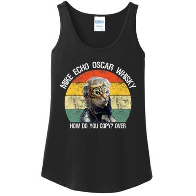 Funny Cat Pilot Mike Echo Oscar Whisky How Do You Copy Meow Ladies Essential Tank