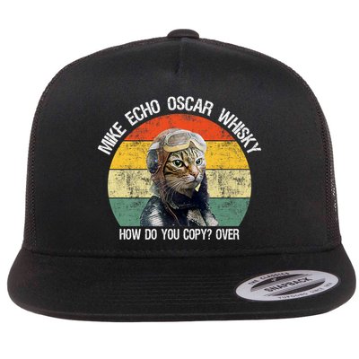 Funny Cat Pilot Mike Echo Oscar Whisky How Do You Copy Meow Flatbill Hat