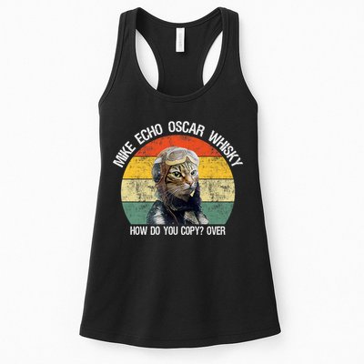 Funny Cat Pilot Mike Echo Oscar Whisky How Do You Copy Meow Womens Tank Top
