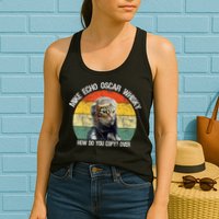 Funny Cat Pilot Mike Echo Oscar Whisky How Do You Copy Meow Womens Tank Top