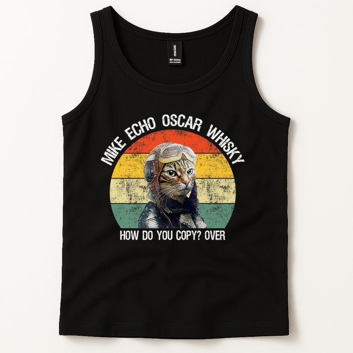 Funny Cat Pilot Mike Echo Oscar Whisky How Do You Copy Meow Tank Top