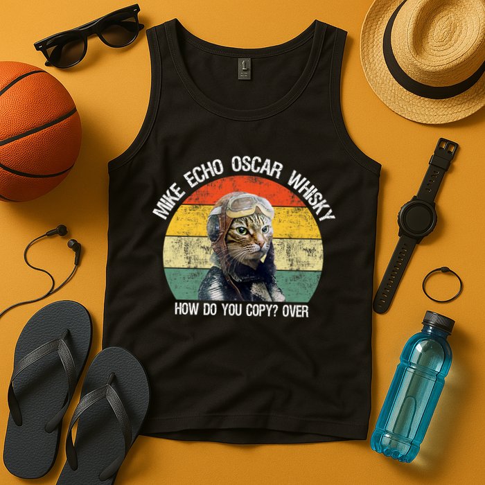 Funny Cat Pilot Mike Echo Oscar Whisky How Do You Copy Meow Tank Top