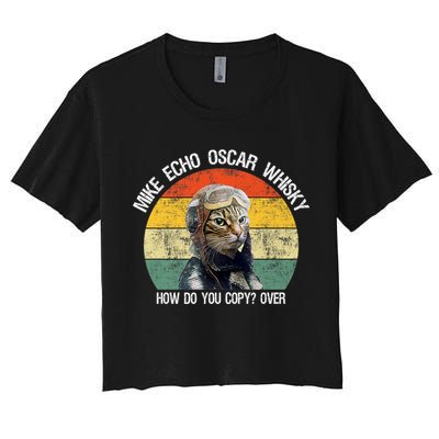 Funny Cat Pilot Mike Echo Oscar Whisky How Do You Copy Meow Crop Top