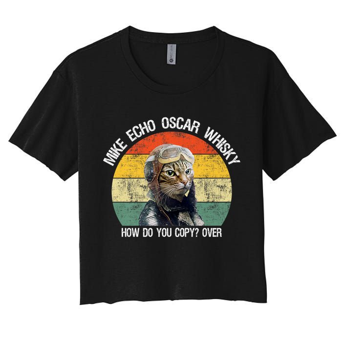 Funny Cat Pilot Mike Echo Oscar Whisky How Do You Copy Meow Crop Top