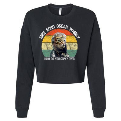 Funny Cat Pilot Mike Echo Oscar Whisky How Do You Copy Meow Cropped Pullover Crew