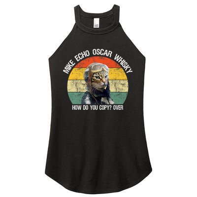 Funny Cat Pilot Mike Echo Oscar Whisky How Do You Copy Meow Women's Perfect Tri Rocker Tank