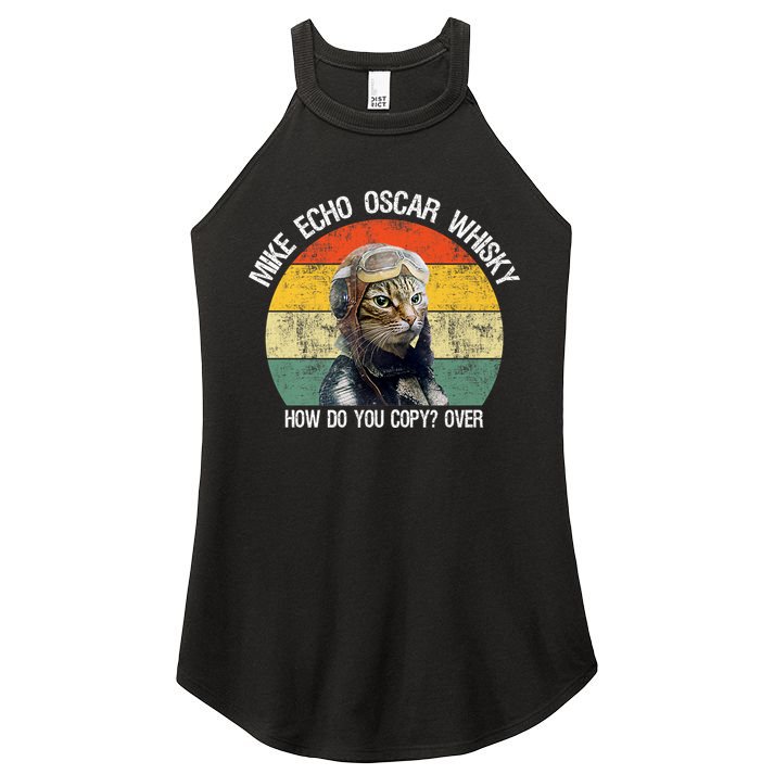 Funny Cat Pilot Mike Echo Oscar Whisky How Do You Copy Meow Women's Perfect Tri Rocker Tank