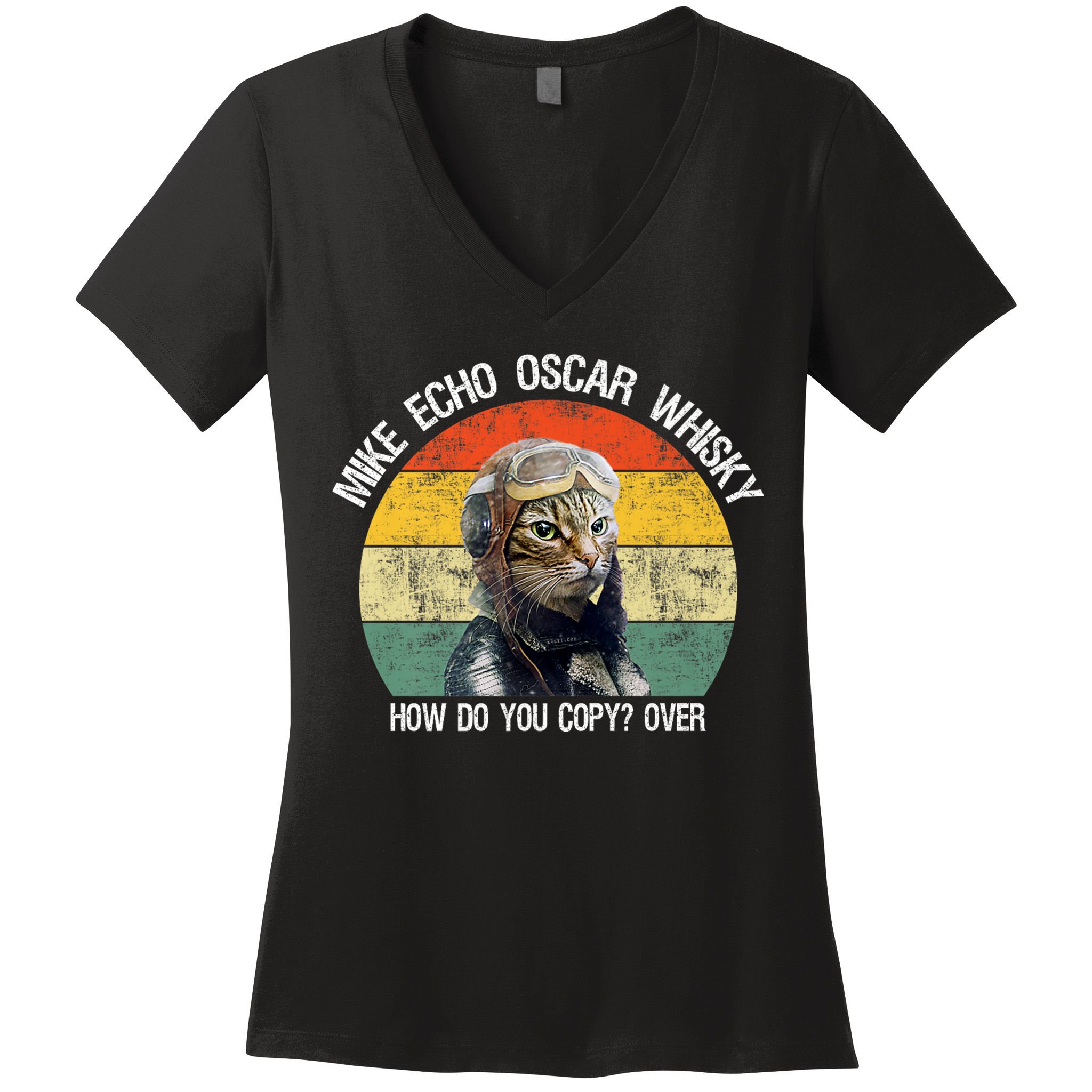Funny Cat Pilot Mike Echo Oscar Whisky How Do You Copy Meow Women's V-Neck T-Shirt