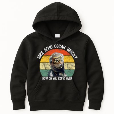 Funny Cat Pilot Mike Echo Oscar Whisky How Do You Copy Meow Kids Hoodie