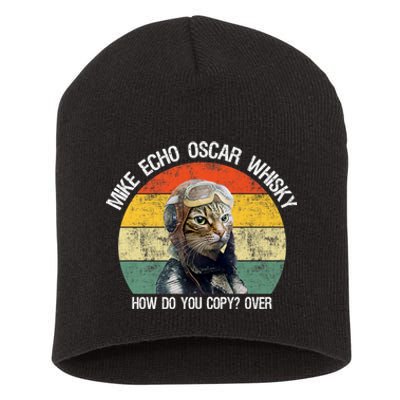 Funny Cat Pilot Mike Echo Oscar Whisky How Do You Copy Meow Short Acrylic Beanie