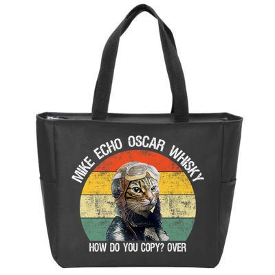 Funny Cat Pilot Mike Echo Oscar Whisky How Do You Copy Meow Zip Tote Bag