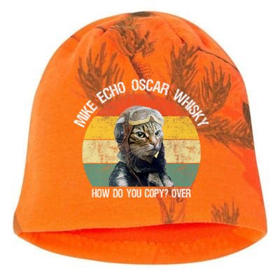 Funny Cat Pilot Mike Echo Oscar Whisky How Do You Copy Meow Kati - Camo Knit Beanie