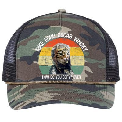 Funny Cat Pilot Mike Echo Oscar Whisky How Do You Copy Meow Retro Rope Trucker Hat Cap