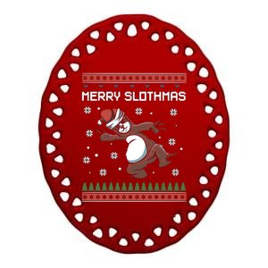 Funny Costume Pj Christmas Merry Slothmas Ugly Xmas Gift Ceramic Oval Ornament