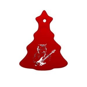 Funny Cat Playing Electric Guitar Cool Stencil Art Punk Rock Ceramic Tree Ornament