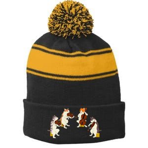 Fun Cats Playing Violin Cello Gift Music Cat Lover Stripe Pom Pom Beanie