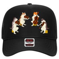 Fun Cats Playing Violin Cello Gift Music Cat Lover High Crown Mesh Back Trucker Hat