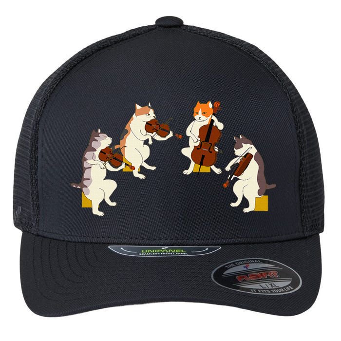 Fun Cats Playing Violin Cello Gift Music Cat Lover Flexfit Unipanel Trucker Cap