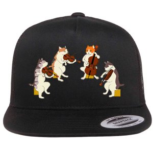 Fun Cats Playing Violin Cello Gift Music Cat Lover Flat Bill Trucker Hat