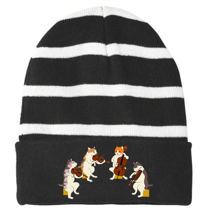 Fun Cats Playing Violin Cello Gift Music Cat Lover Striped Beanie with Solid Band