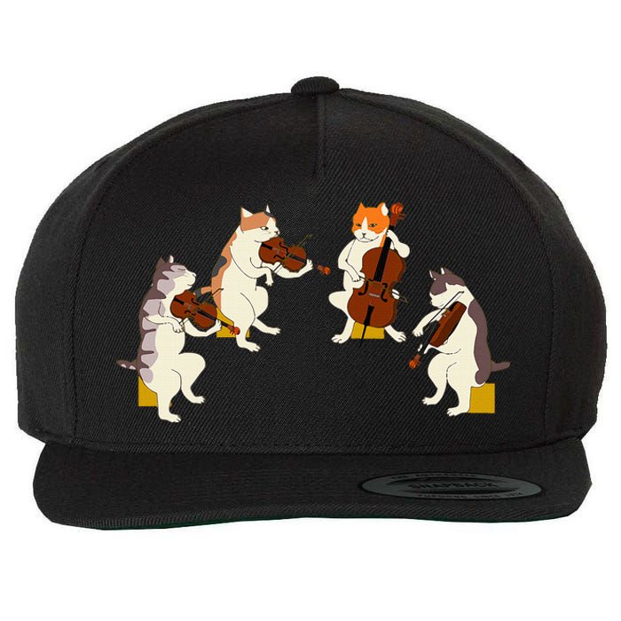 Fun Cats Playing Violin Cello Gift Music Cat Lover Wool Snapback Cap