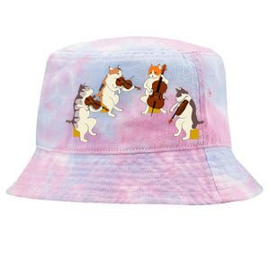 Fun Cats Playing Violin Cello Gift Music Cat Lover Tie-Dyed Bucket Hat