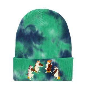 Fun Cats Playing Violin Cello Gift Music Cat Lover Tie Dye 12in Knit Beanie