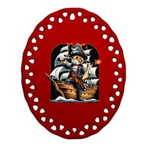 Funny Cat Pirate Cat Adventure Ceramic Oval Ornament