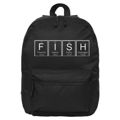 Fish Chemistry Periodic Table Funny Science Bass Fishing 16 in Basic Backpack