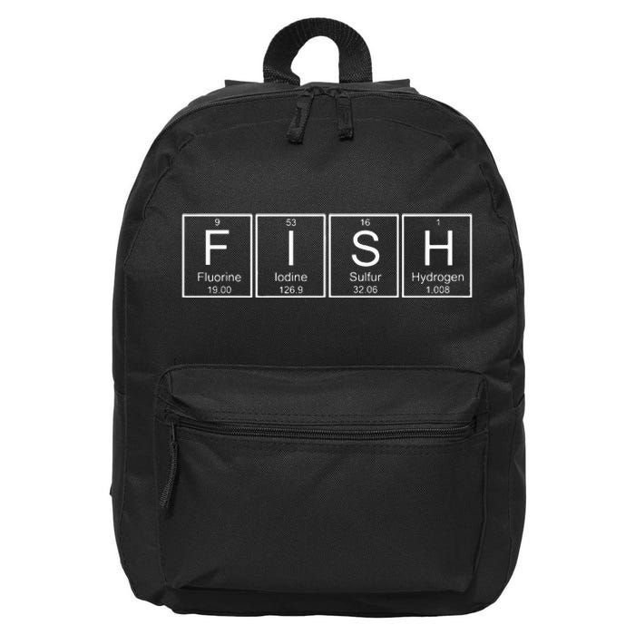 Fish Chemistry Periodic Table Funny Science Bass Fishing 16 in Basic Backpack