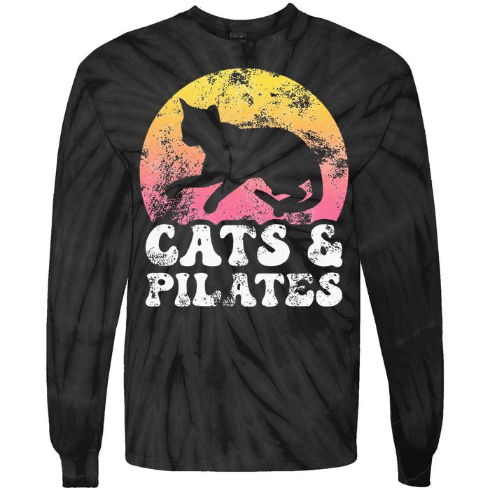 Funny Cats & Pilates Vintage Retro Hobby Tie-Dye Long Sleeve Shirt