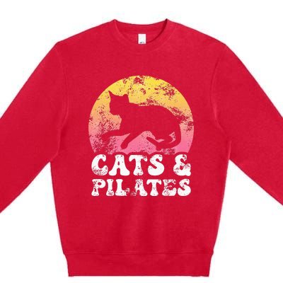 Funny Cats & Pilates Vintage Retro Hobby Premium Crewneck Sweatshirt