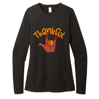 Funny Cute Peace Hand Sign Thankful Turkey Thanksgiving Grateful Autumn Fall Womens CVC Long Sleeve Shirt