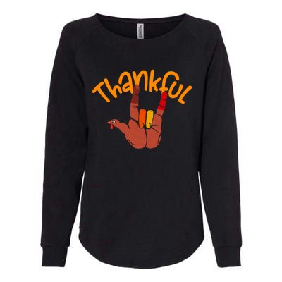 Funny Cute Peace Hand Sign Thankful Turkey Thanksgiving Grateful Autumn Fall Womens California Wash Sweatshirt