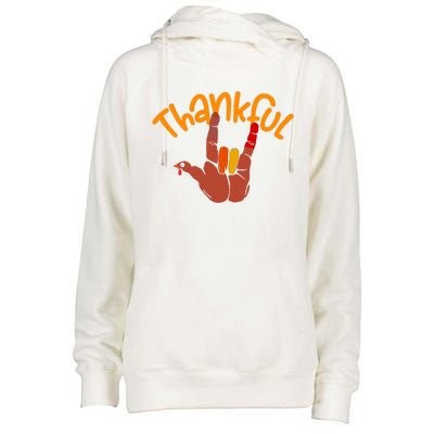 Funny Cute Peace Hand Sign Thankful Turkey Thanksgiving Grateful Autumn Fall Womens Funnel Neck Pullover Hood