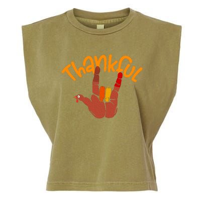 Funny Cute Peace Hand Sign Thankful Turkey Thanksgiving Grateful Autumn Fall Garment-Dyed Women's Muscle Tee