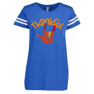 Funny Cute Peace Hand Sign Thankful Turkey Thanksgiving Grateful Autumn Fall Enza Ladies Jersey Football T-Shirt